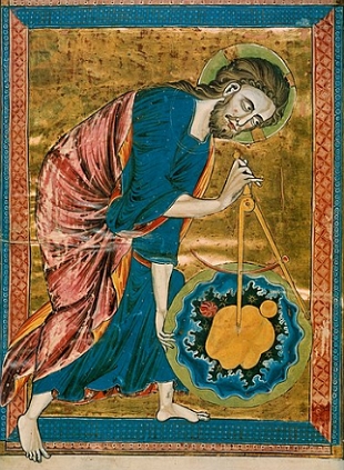 Pintura medieval mostrando Deus criando o Cosmos