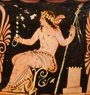Pintura em vaso grego mostrando o deus Dionísio