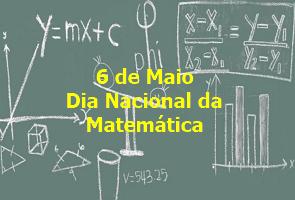 Lousa com operações matemáticas e o texto 6 de Maio Dia Nacional da Metemática