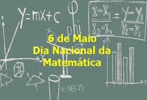 Lousa com operações matemáticas e o texto 6 de Maio Dia Nacional da Metemática