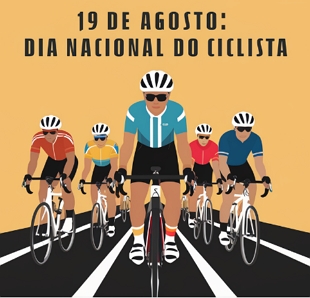 Cartaz com o desenho de ciclistas em suas bicicletas