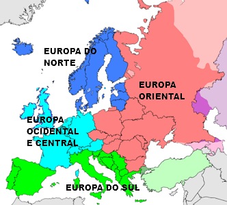 Mapa da divis&atilde;o regional da Europa