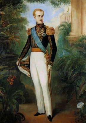 Pintura de Dom Pedro II em pé com 20 anos