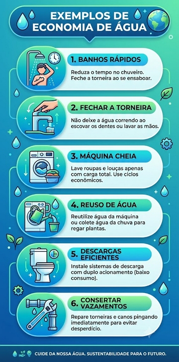 Infogr&aacute;fico com exemplos importantes sobre economia de &aacute;gua