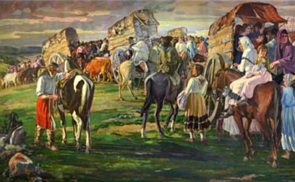 Pintura mostrando o êxodo rural oriental