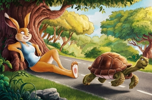 Ilustra&ccedil;&atilde;o mostrando a f&aacute;bula da Tartaruga e a Lebre