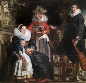 Pintura mostrando uma fam&iacute;lia com um homem, duas mulheres e uma menina