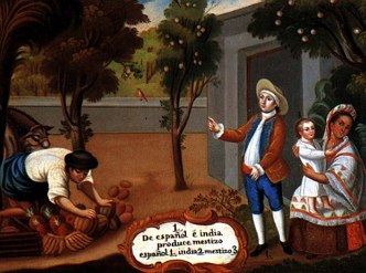 Pintura do s&eacute;culo XVIII mostrando uma fam&iacute;lia mesti&ccedil;a na Am&eacute;rica
