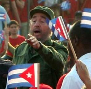 Foto de Fidel Castro numa manifestação popular em Cuba