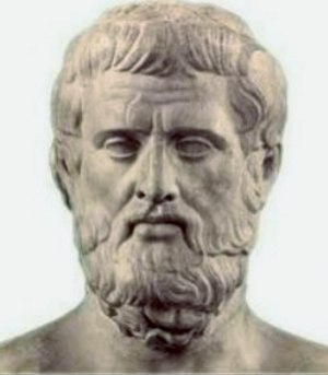Busto com o rosto do fil&oacute;sofo grego Filolau de Crotona