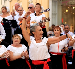 Dan&ccedil;arina dan&ccedil;ando o flamenco com m&uacute;sicos atr&aacute;s