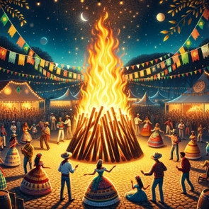 Ilustra&ccedil;&atilde;o mostrando uma grande fogueira de festa junina