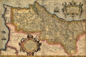 Mapa antigo de Portugal, exemplo de fonte hist&oacute;rica