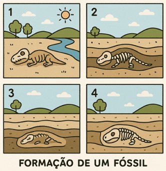 Ilustra&ccedil;&atilde;o mostrando a forma&ccedil;&atilde;o de um f&oacute;ssil