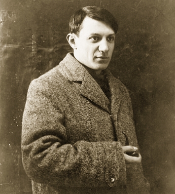 Foto de Pablo Picasso. Homem branco, jovem, de cabelos escuros e curto.