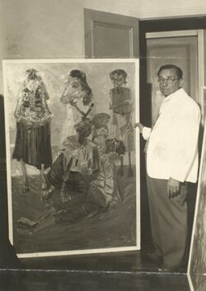 Foto de Portinari ao lado deu uma de suas pinturas