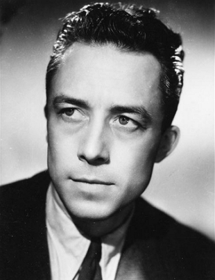 Foto em preto e branco do escritor e fil&oacute;sofo Albert Camus