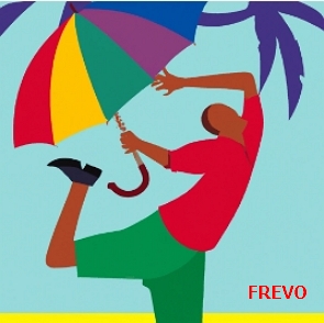 Desenho colorido mostrando um homem dançando com uma sombrinha colorida