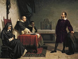 Pintura mostrando Galileu Galilei sendo interrogado pela Inquisi&ccedil;&atilde;o