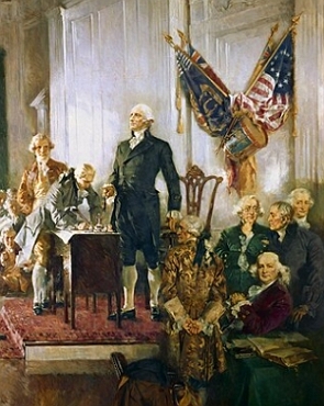 George Washington na assinatura da Constituição dos EUA