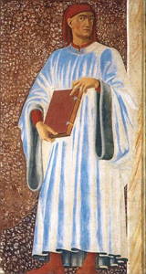 Giovanni Boccaccio segurando um livro, pintura