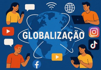 Ilustra&ccedil;&atilde;o mostrando figuras relacionadas ao mundo da globaliza&ccedil;&atilde;o