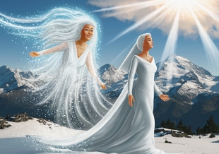 Ilustra&ccedil;&atilde;o simbolizando uma liberta&ccedil;&atilde;o da exist&ecirc;ncia f&iacute;sica de uma mulher vestida de branco.