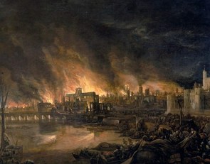 Pintura mostrando o Grande Inc&ecirc;ndio de Londres