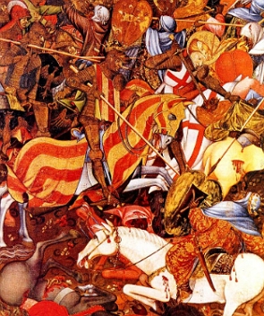 Pintura medieval mostrando a guerra de reconquista