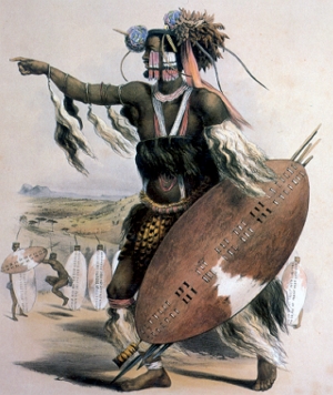 Pintura de um guerreiro zulu do s&eacute;culo XIX