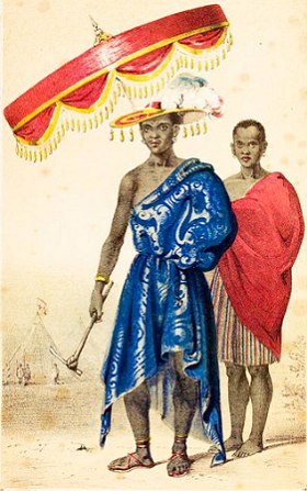 Ilustra&ccedil;&atilde;o do rei do Reino do Daom&eacute; com um servo
