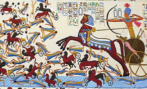 Pintura mostrando o faraó Amósis I combatendo os hicsos