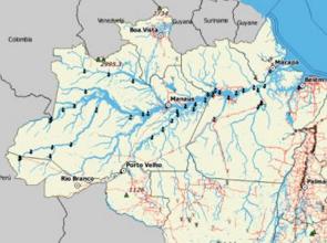Mapa da região Norte do Brasil com destaque para os rios.