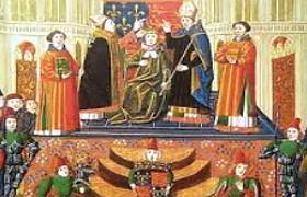 Imagem medieval mostrando integrantes da Igreja Católica na Idade Média