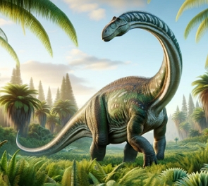 Ilustra&ccedil;&atilde;o mostrando um dinossauro de pesco&ccedil;o comprido