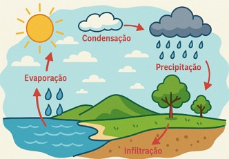 Ilustra&ccedil;&atilde;o mostrando o ciclo da &aacute;gua