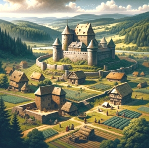 Ilustra&ccedil;&atilde;o de um feudo medieval
