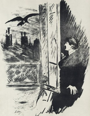 Ilustra&ccedil;&atilde;o de &Eacute;douard Manet sobre o poema o Corvo