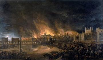 Pintura mostrando o Grande Inc&ecirc;ndio de Londres