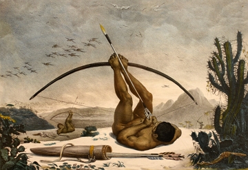 Pintura de um &iacute;ndio usando arco e flecha