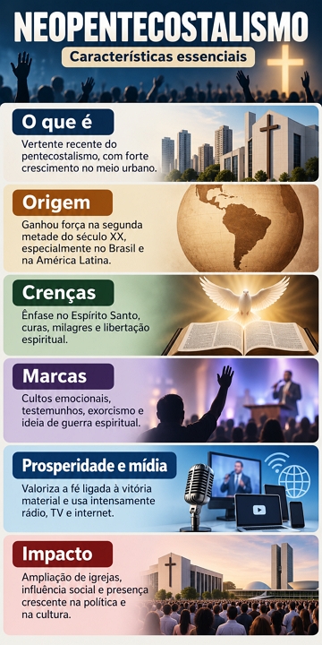 Infográfico com as características do Neopentecostalismo Infográfico com as características do Neopentecostalismo