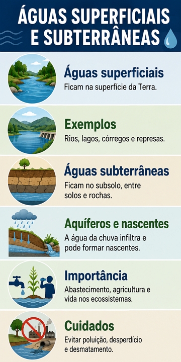 Infogr&aacute;fico sobre &aacute;guas superficiais e subterr&acirc;neas