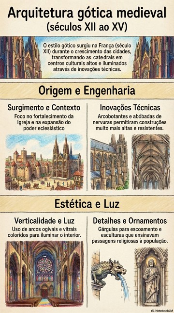 Infogr&aacute;fico de Hist&oacute;ria sobre a arquitetura g&oacute;tica medieval