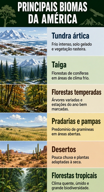 Infogr&aacute;fico com os principais biomas da Am&eacute;rica