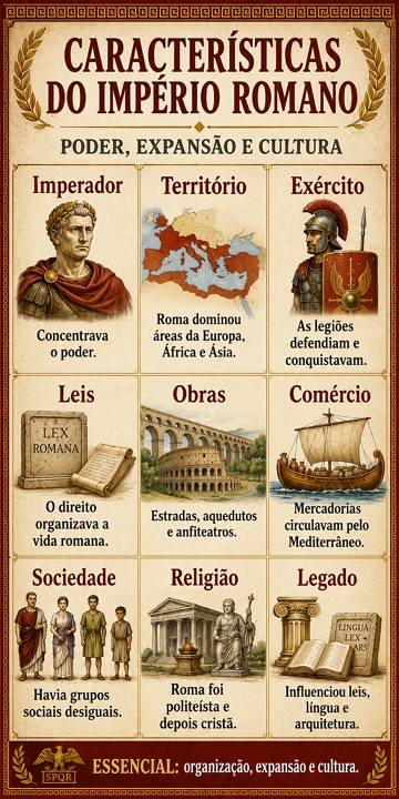 Infogr&aacute;fico sobre as principais caracter&iacute;sticas do Imp&eacute;rio Romano