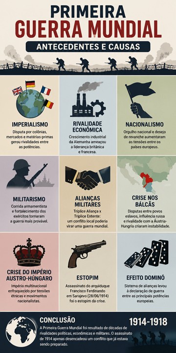 Infogr&aacute;fico sobre os antecedentes e causas da Primeira Guerra Mundial