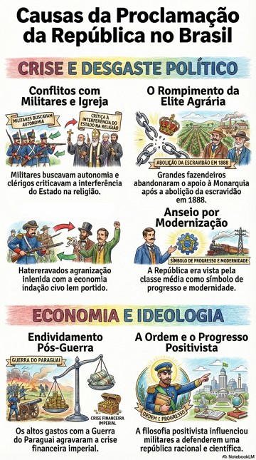 Infogr&aacute;fico sobre as causas da Proclama&ccedil;&atilde;o da Rep&uacute;blica no Brasil