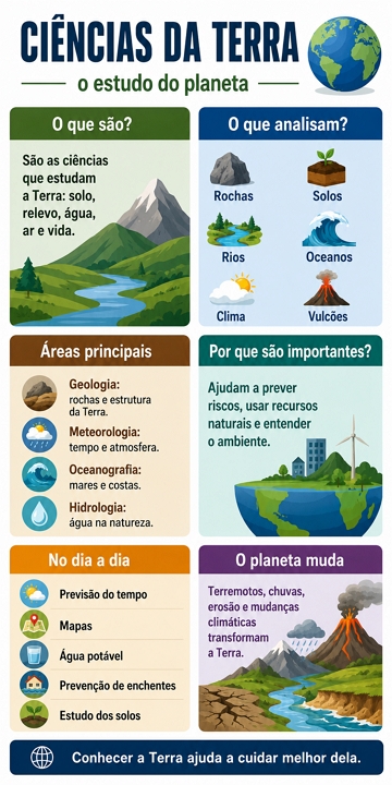 Infogr&aacute;fico did&aacute;tico sobre as Ci&ecirc;ncias da Terra
