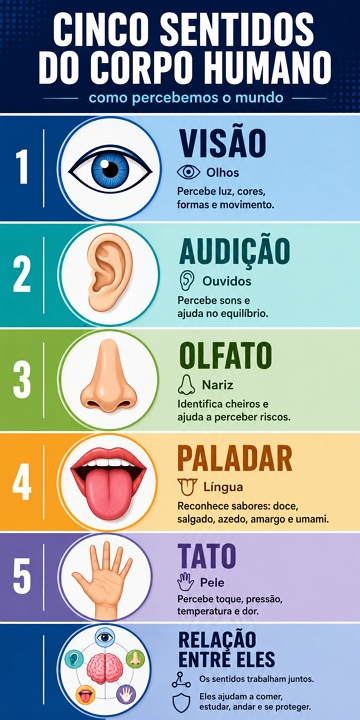 Infogr&aacute;fico sobre os cinco sentidos do corpo humano