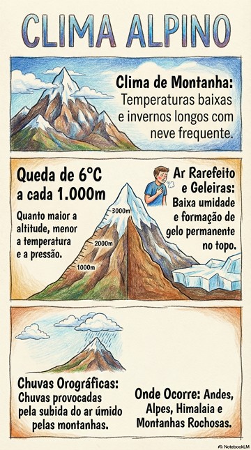Infogr&aacute;fico resumido com caracter&iacute;sticas do clima alpino